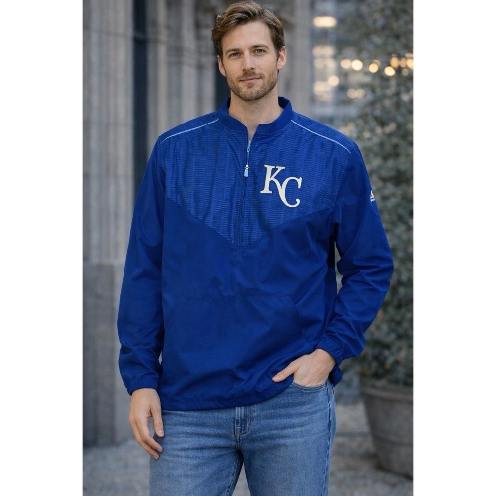 Majestic Kansas City Royals Windbreaker Pullover Jacket MLB KC Blue Large